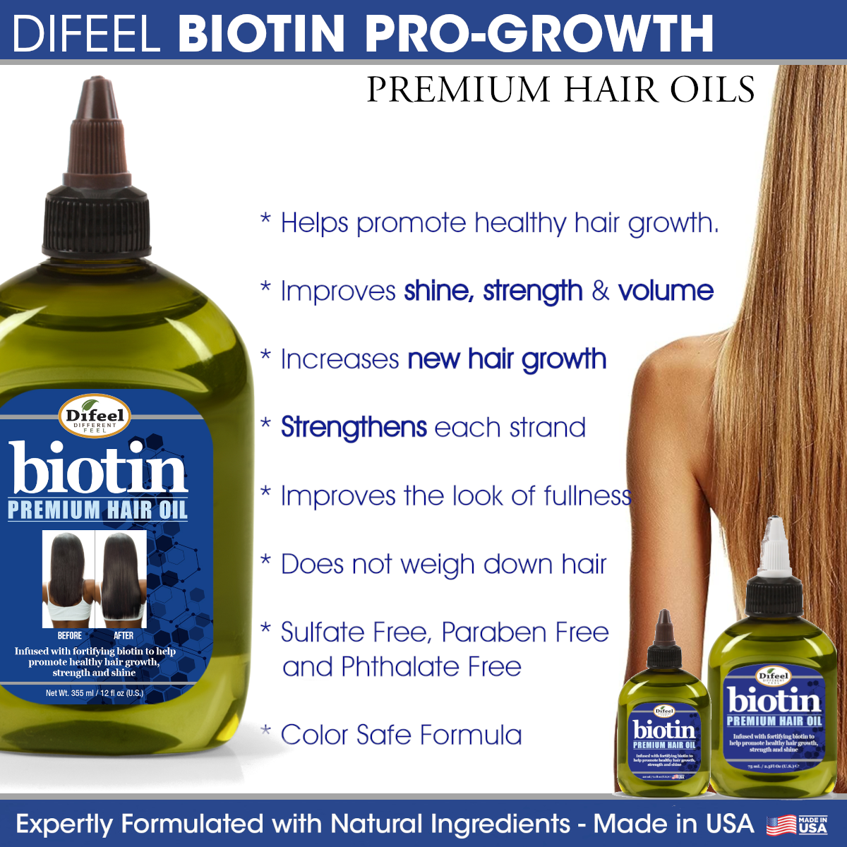 Difeel Biotin Premium Hair Oil 2.5 oz. (PACK OF 2)