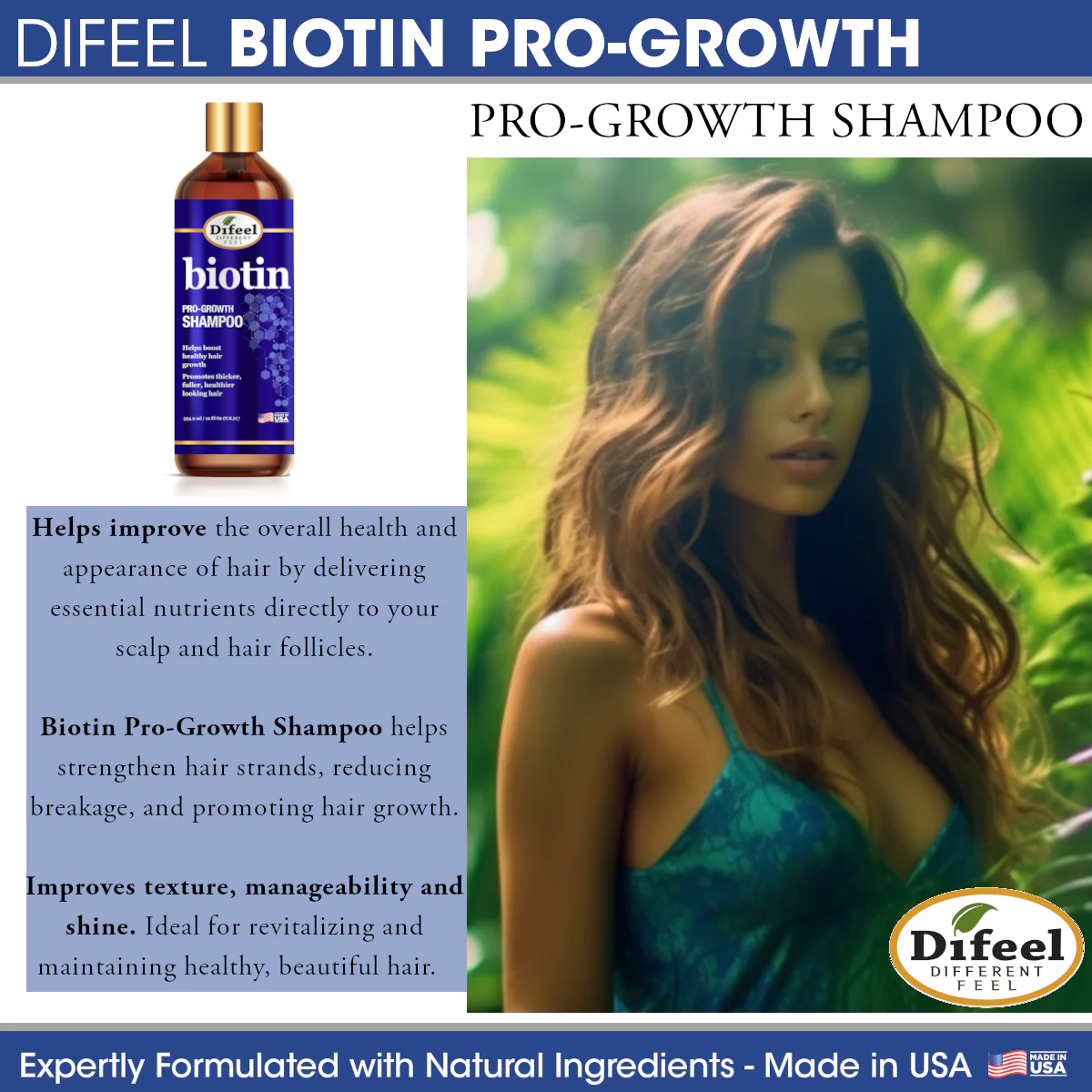 Difeel Elevated Biotin Pro-Growth Shampoo 12 oz.