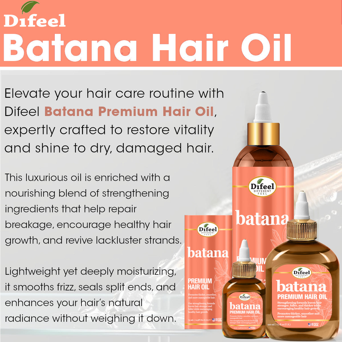 Difeel Batana Premium Hair Oil 2.5 Ounce (Travel Size)