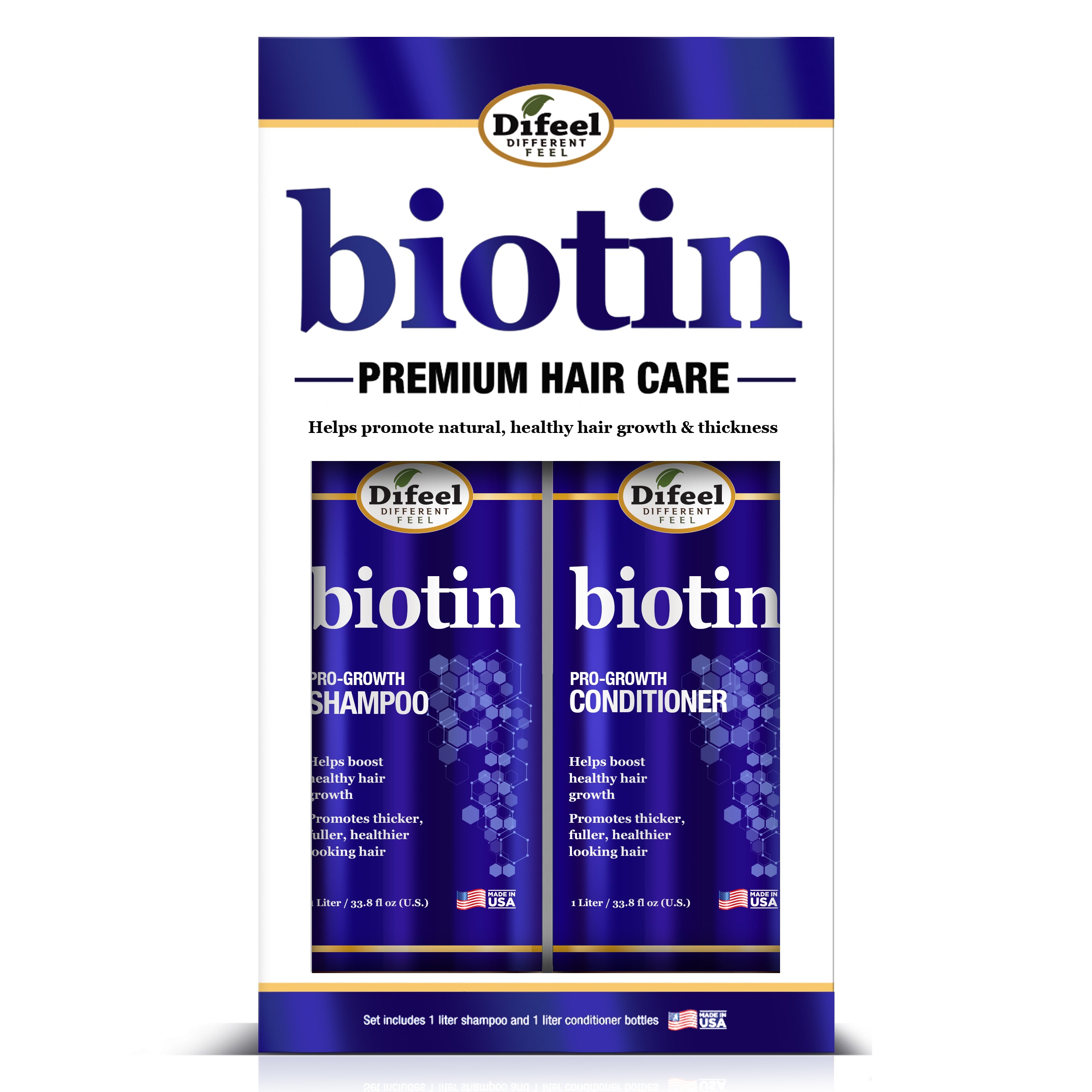 Difeel Biotin Elevated Shampoo and Conditioner LARGE 2-PC Boxed Gift Set - Shampoo 33.8 oz. and Conditioner 33.8 oz.