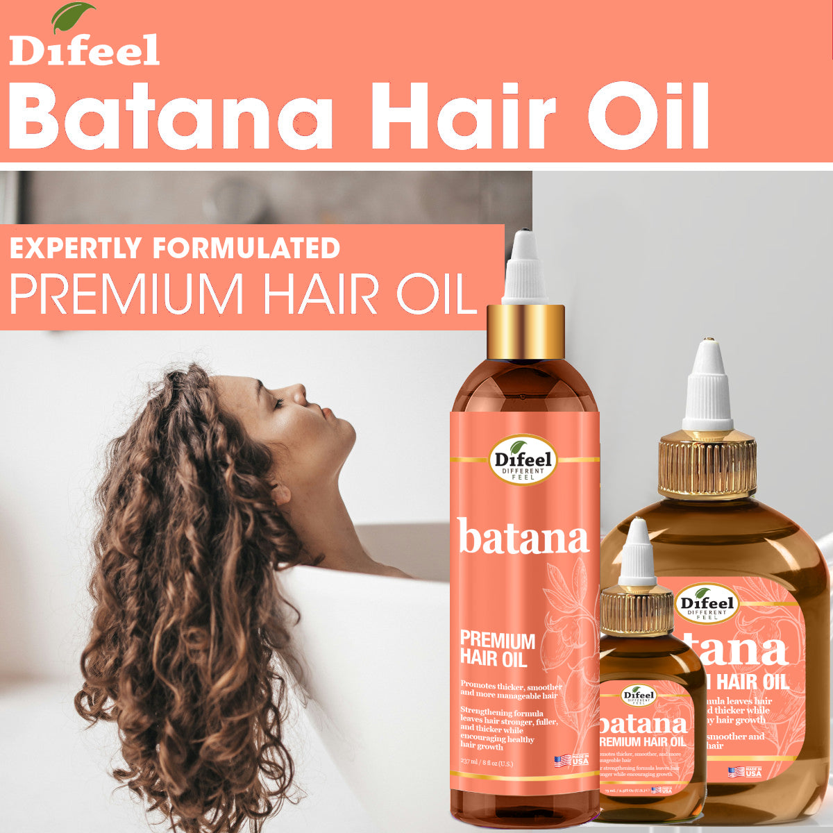 Difeel Batana Premium Hair Oil 2.5 Ounce (Travel Size)