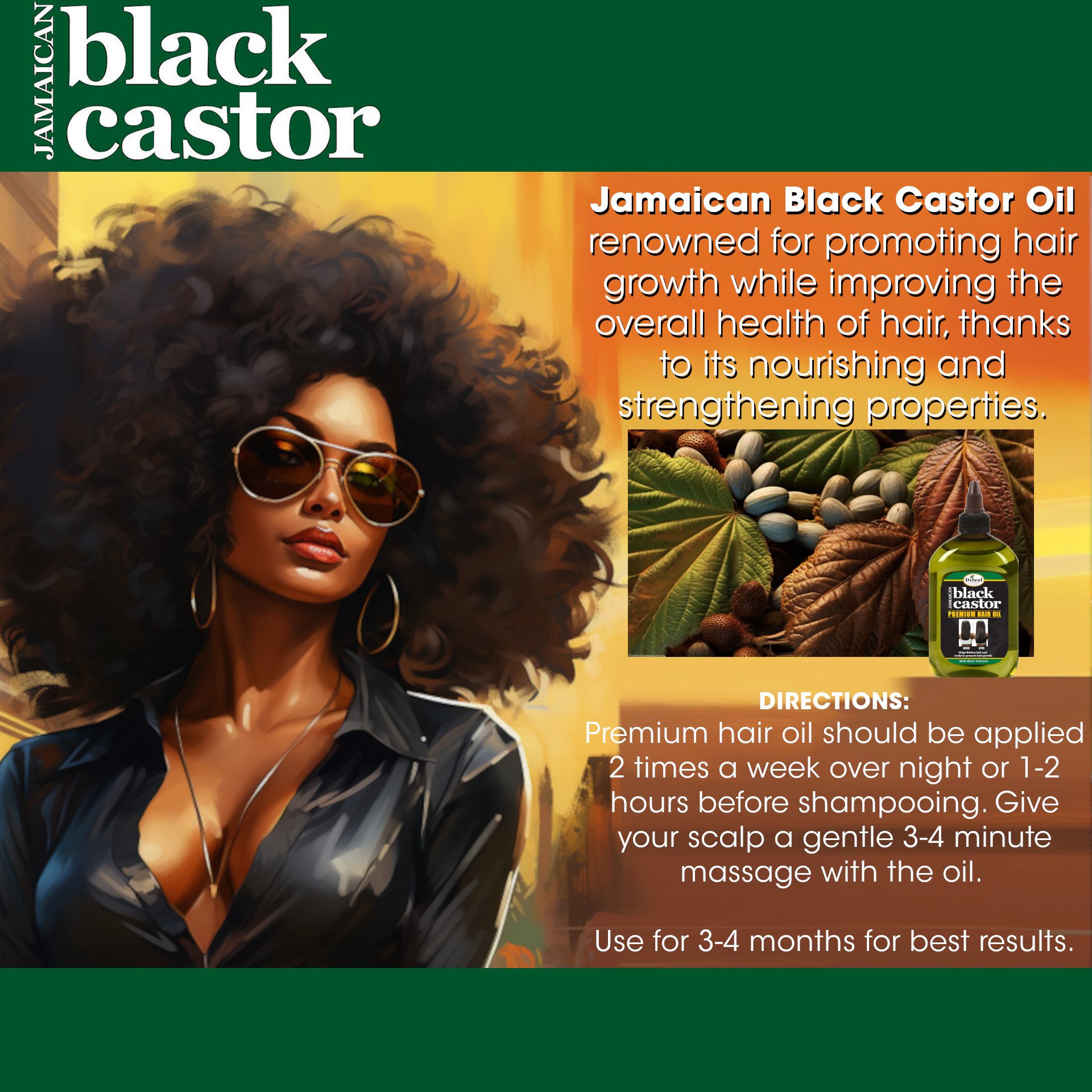 Difeel 99% Natural Premium Jamaican Black Castor Hair Oil - Large 12 oz.
