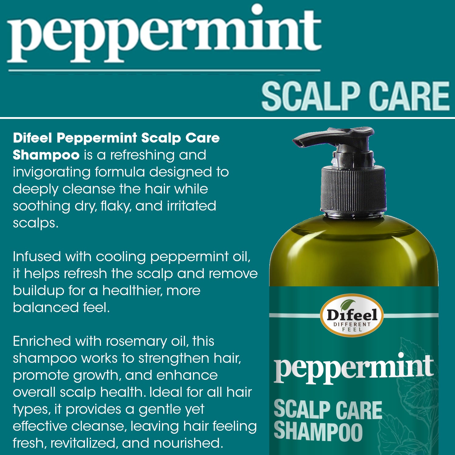 Difeel Peppermint Scalp Care Shampoo 33.8 oz.