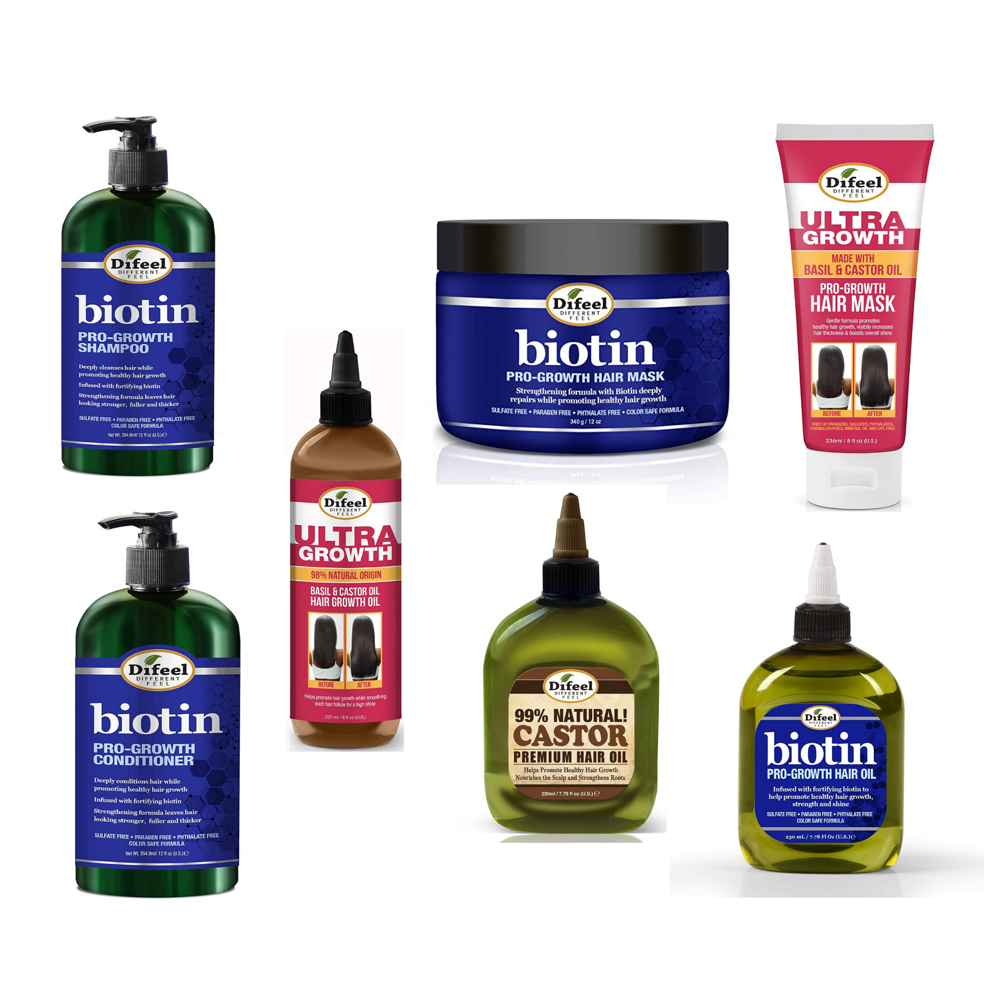 Difeel Biotin Ultra Growth Beauty Bomb for Hair Growth 7-Piece Shampoo, Conditioner and more collection