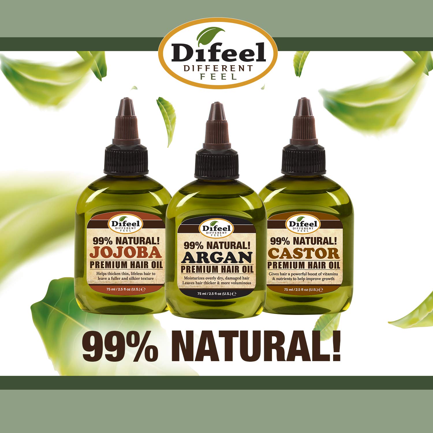 Difeel 99% Natural Hair Care Solutions - Anti-frizz Hair Oil 7.1 oz. (PACK OF 4)
