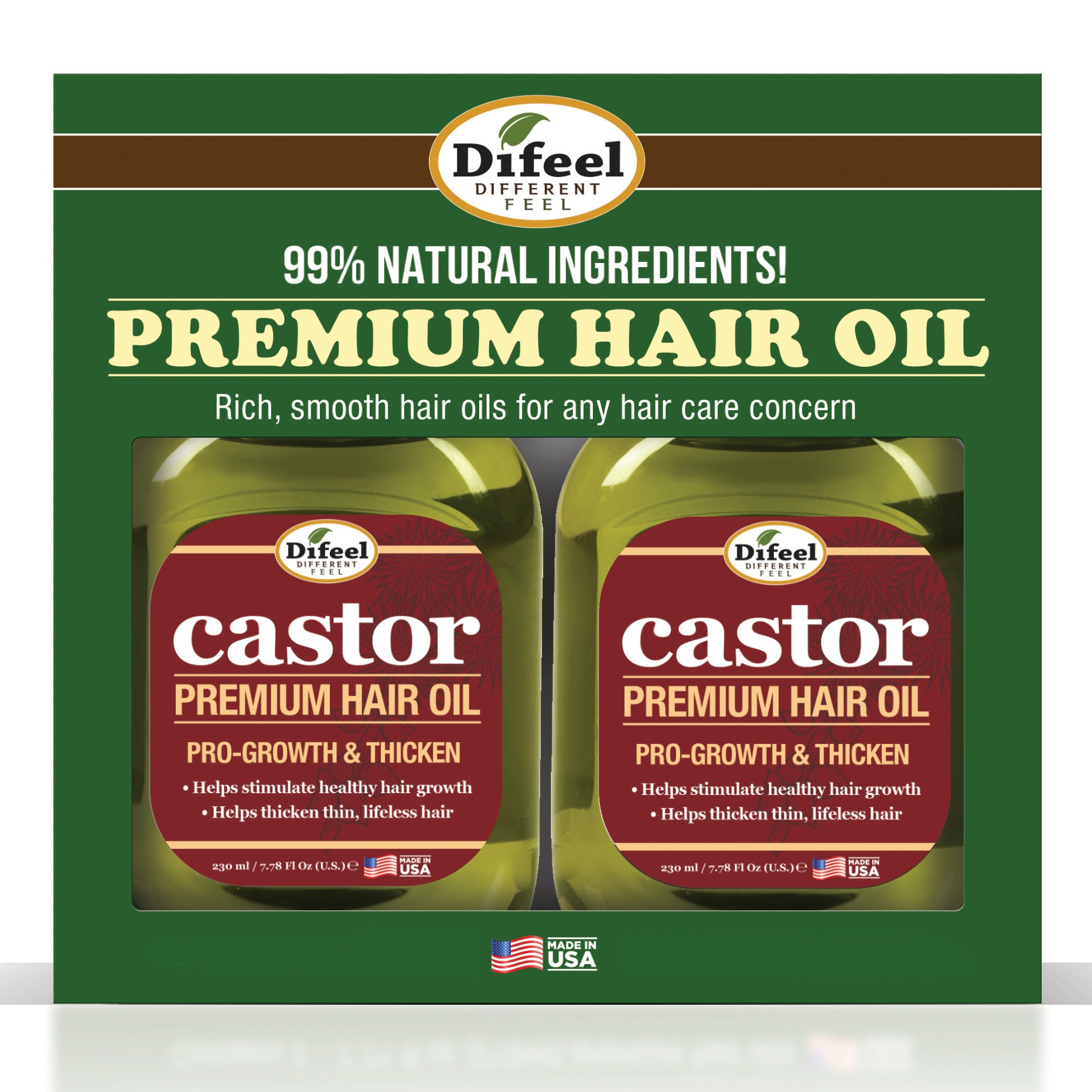 Difeel Castor Pro-Growth & Thicken Premium Hair Oil 7.1 oz. - Deluxe 2-PC Gift Set