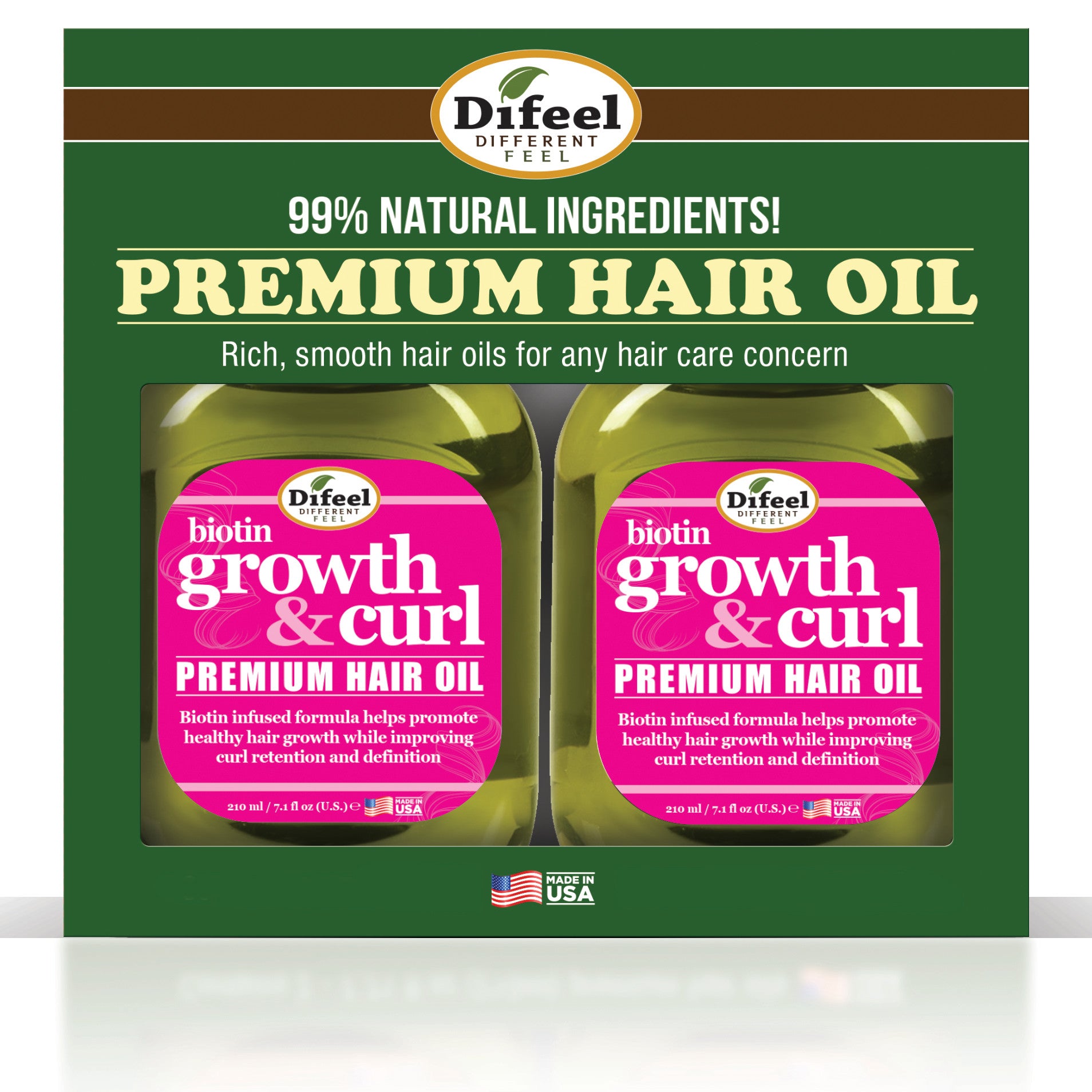 Difeel Biotin Growth and Curl Premium Hair Oil 7.1 oz. - Deluxe 2-PC Gift Set