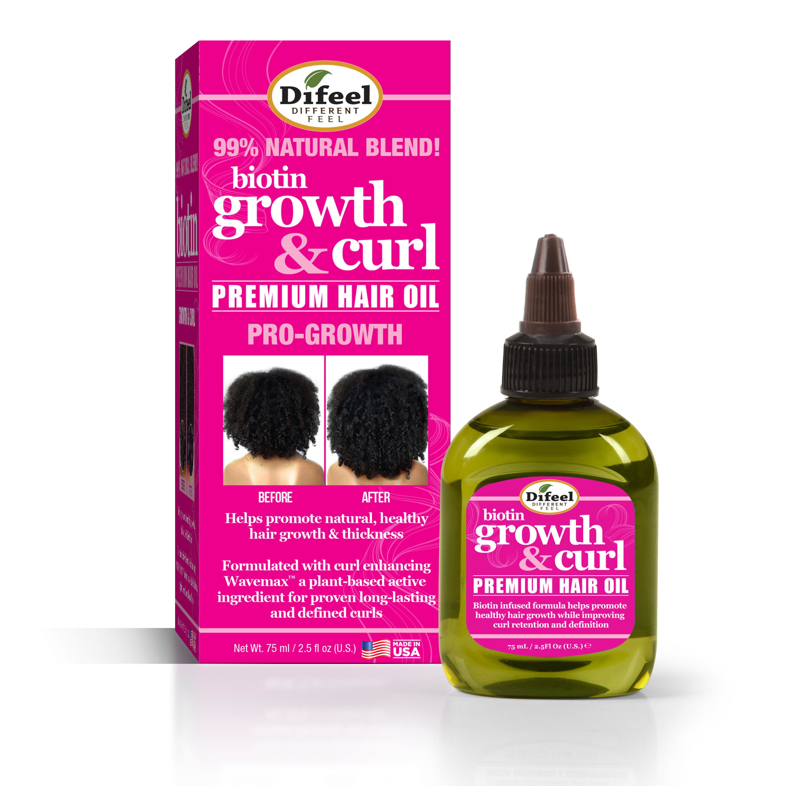 Difeel Growth and Curl Biotin Premium Hair Oil 2.5 oz.