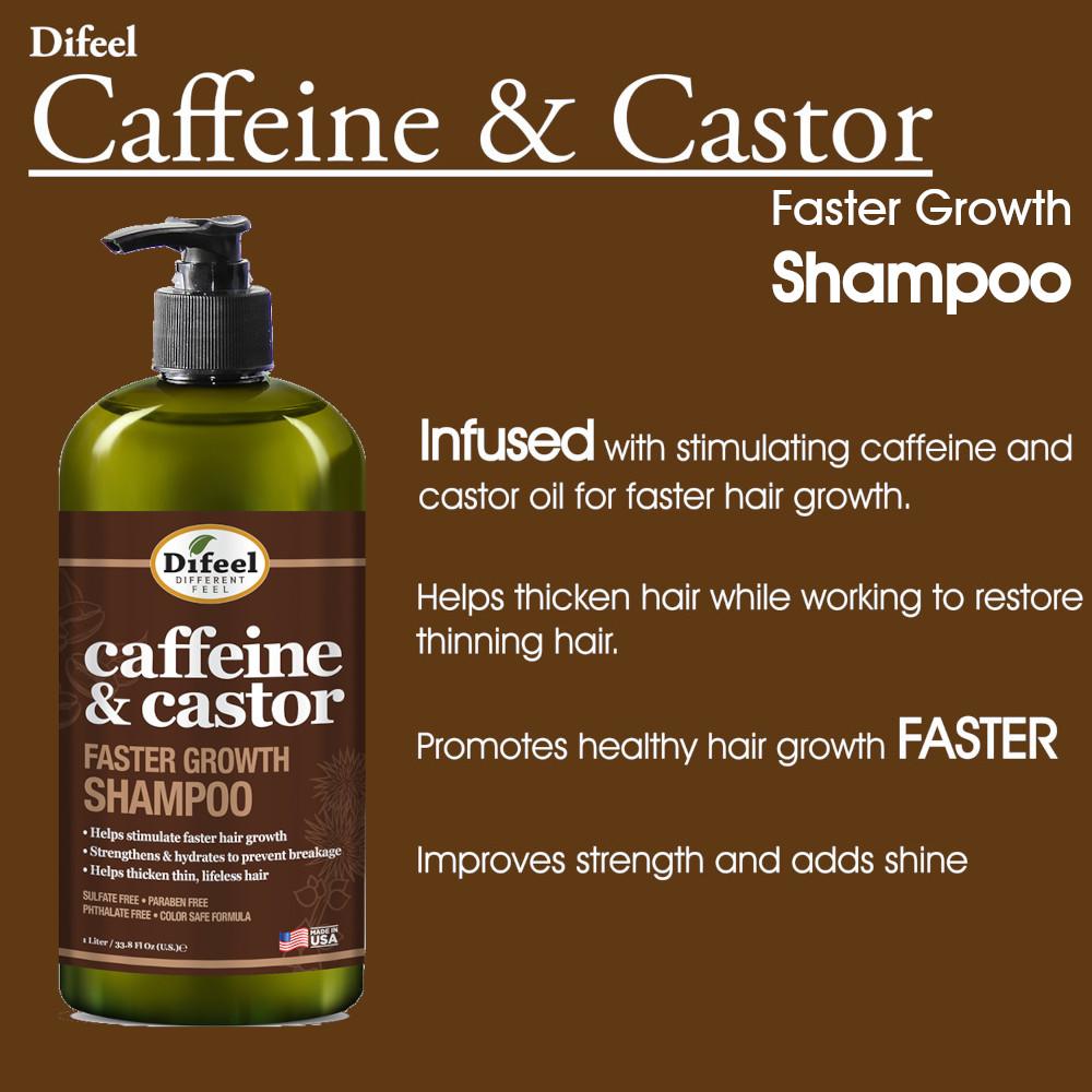 Difeel 3-PC Caffeine & Castor Shampoo, Conditioner & Hair Oil for Faster Hair Growth - with 33.8 oz. Shampoo, 33.8 oz. Conditioner & 7.78 oz. Hair Oil