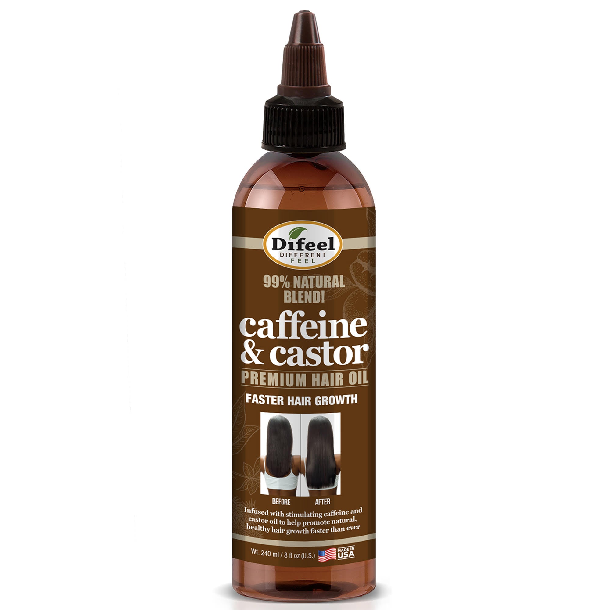 Difeel 99% Premium Natural Hair Oil Blend- Caffeine & Castor Faster Hair Growth Hair Oil 8 oz.