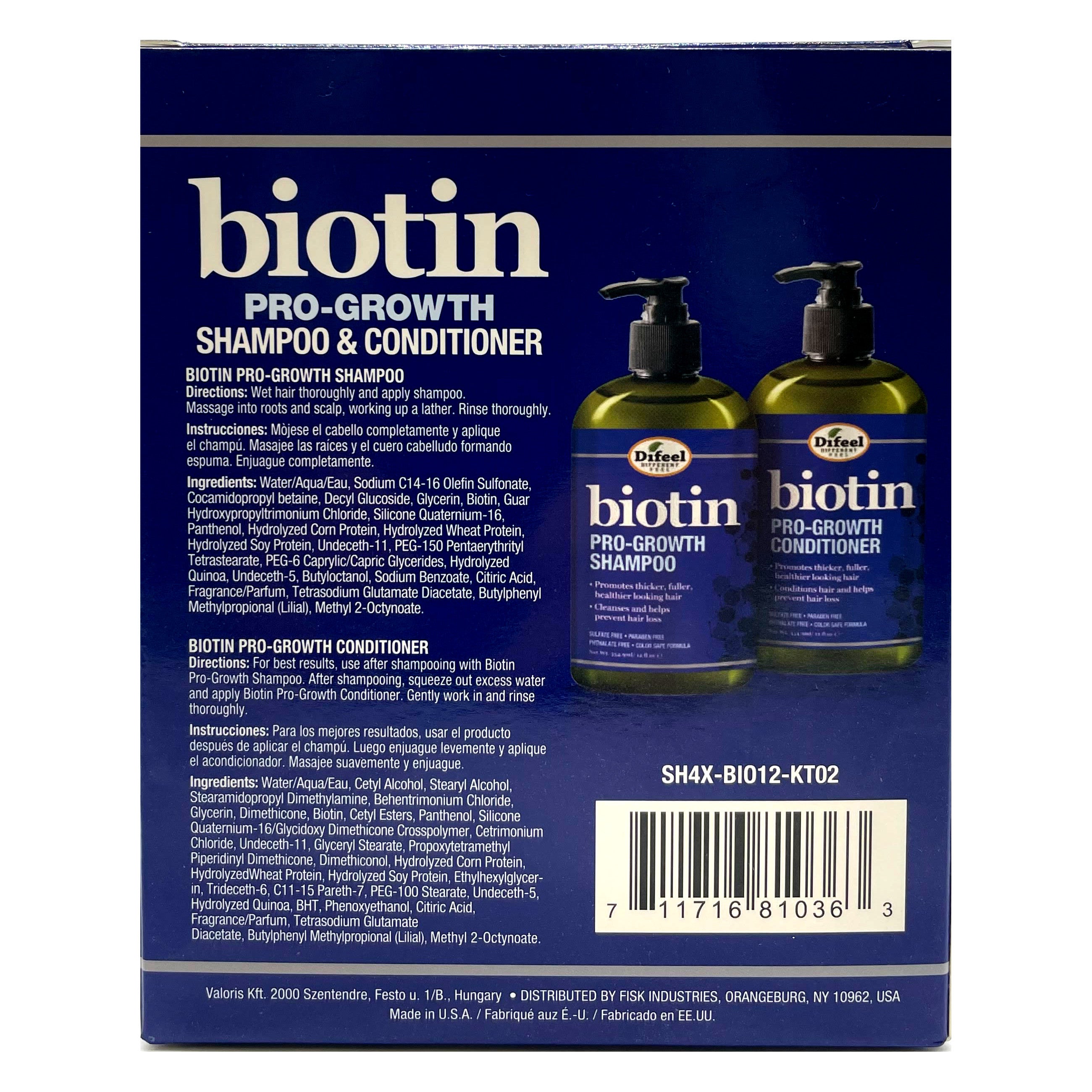 Difeel Biotin Pro-Growth Shampoo and Conditioner 2-PC Gift Set - Shampoo 12 oz. and Conditioner 12 oz.
