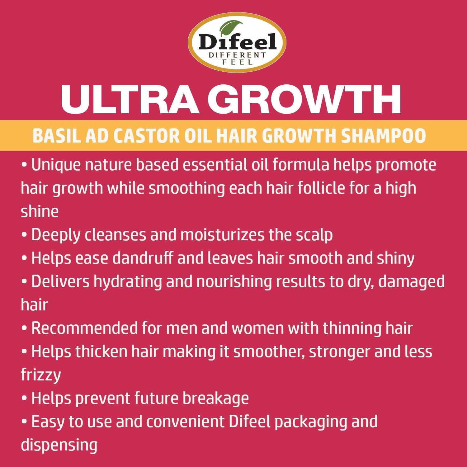 Difeel Ultra Growth Basil & Castor Oil Pro Growth Shampoo 12 oz