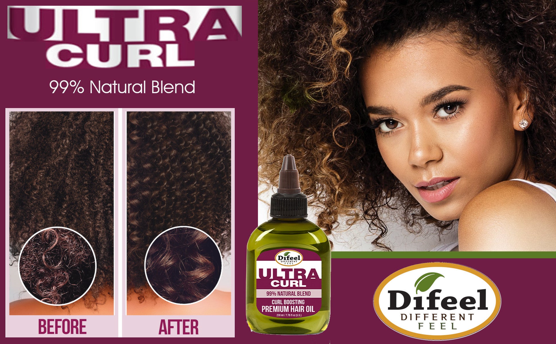 Difeel 99% Natural Ultra Curl Premium Hair Oil - Curl Boosting Hair Oil 2.5 oz.