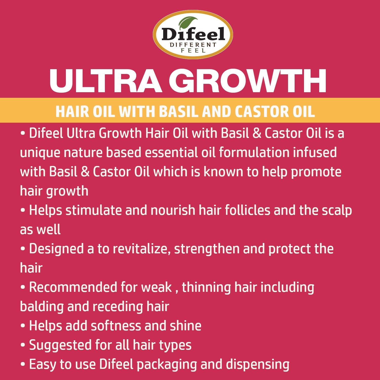 Difeel Ultra Growth Basil & Castor Hair Growth Oil 2.5 oz.