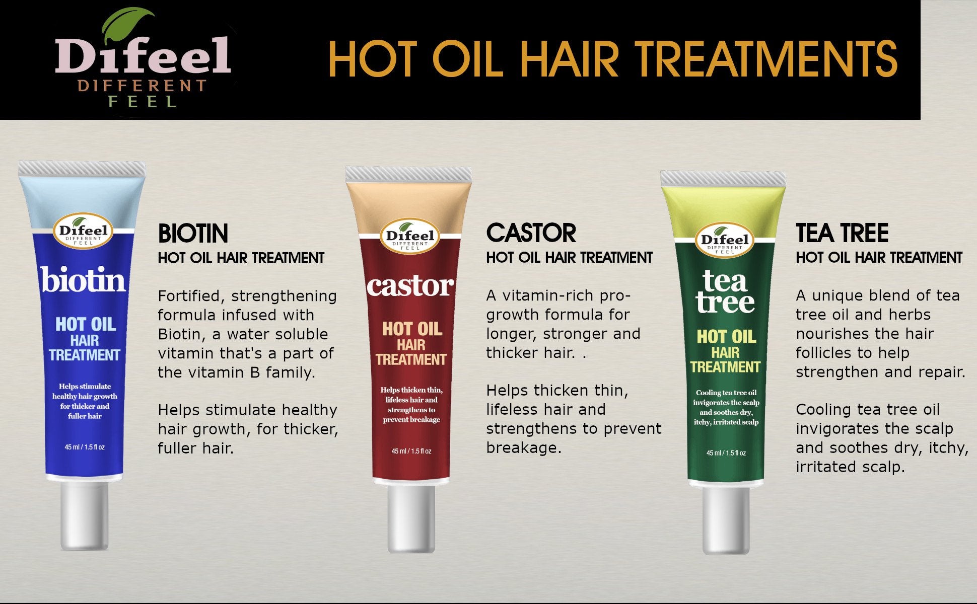 Difeel Hot Oil Hair Treatment with Biotin 1.5 oz.