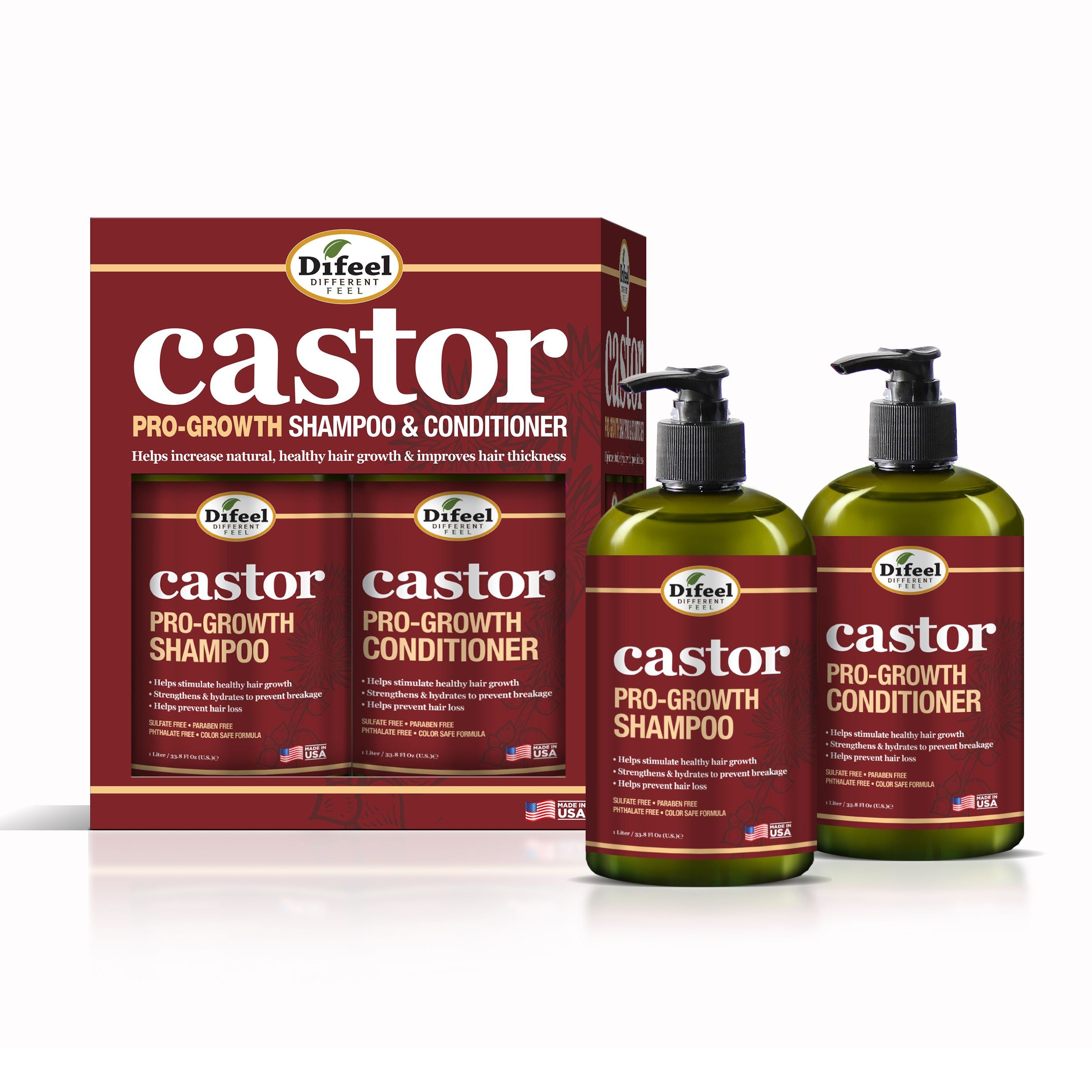 Difeel Castor Pro-Growth Shampoo 12 oz. & Conditioner 12 oz. (2-Piece Gift Set)