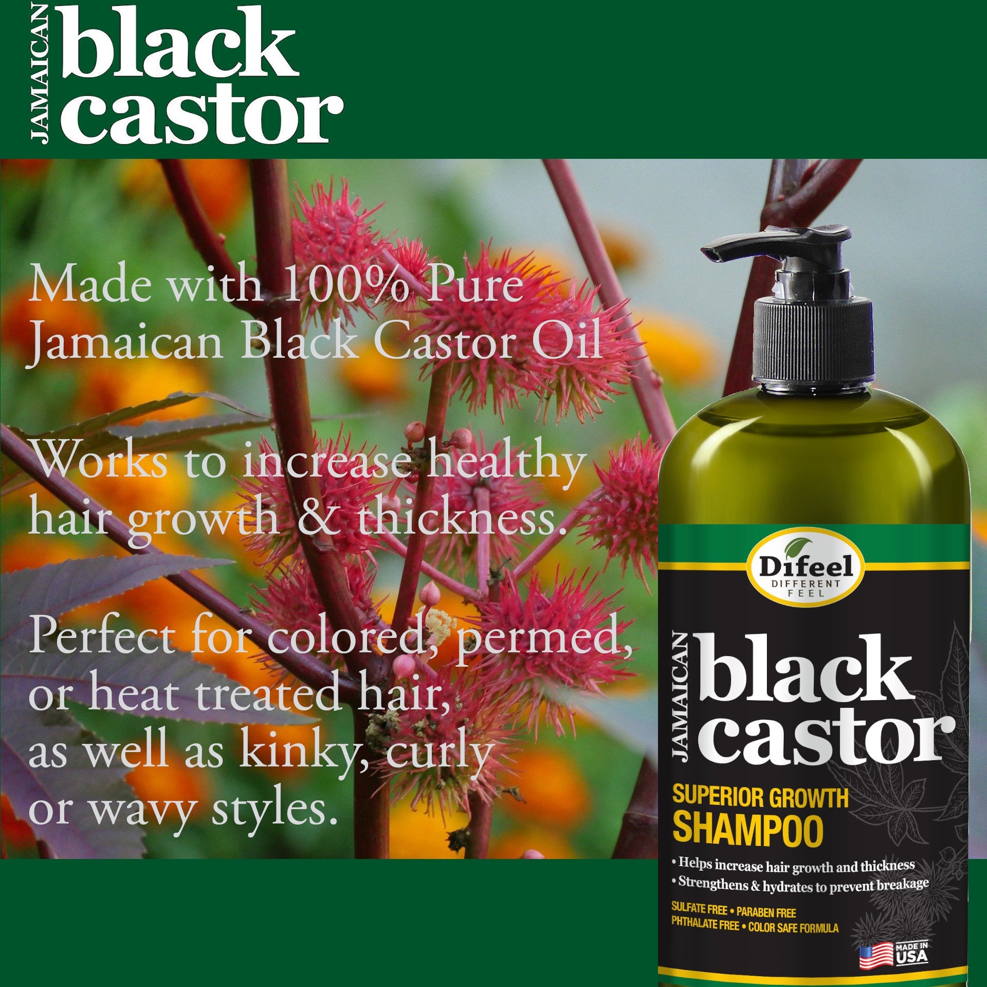 Difeel Superior Growth Jamaican Black Castor Shampoo & Conditioner Gift Set 4-PC Boxed Hair Care Collection