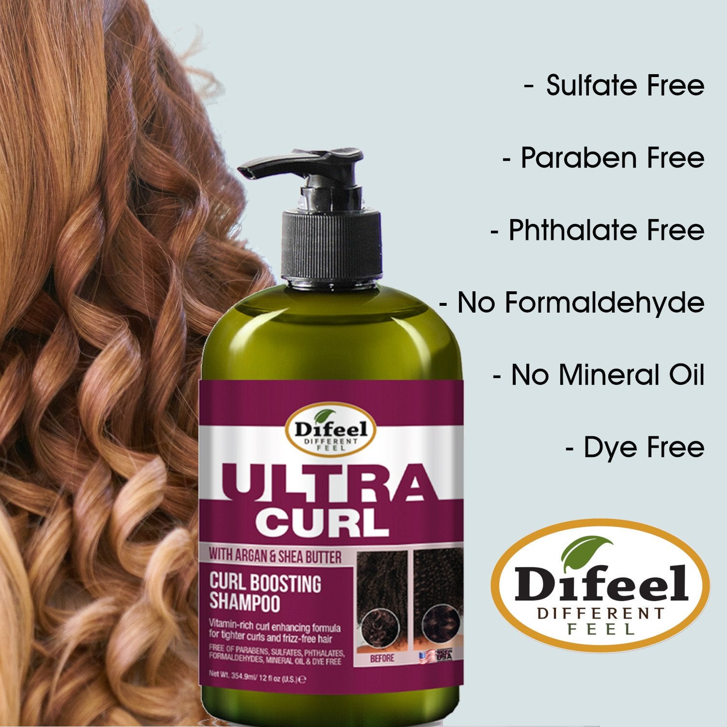 Difeel Ultra Curl 3-PC Curl Enhancing Hair Care Set : Ultra Curl Shampoo 12 oz, Conditioner 12 oz. and Hair Mask 12 oz. Set