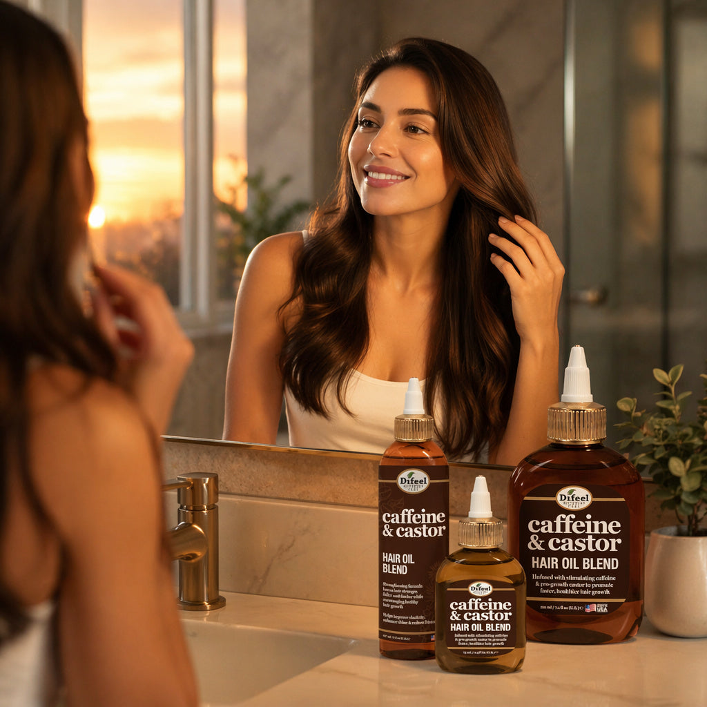 Difeel Caffeine & Castor Hair Oil Blend 7.1 Ounce - Deluxe 2-PC Gift Set