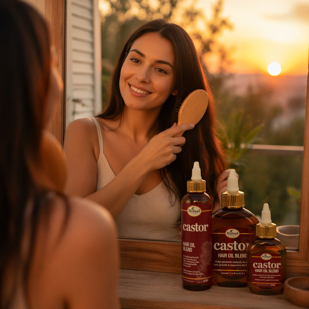 Difeel Castor Pro-Growth & Thicken Hair Oil Blend 7.1 oz. - Deluxe 2-PC Gift Set