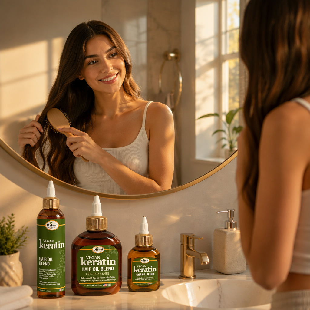 Difeel Vegan Keratin Premium Hair Oil - Anti Frizz & Shine 8 oz.
