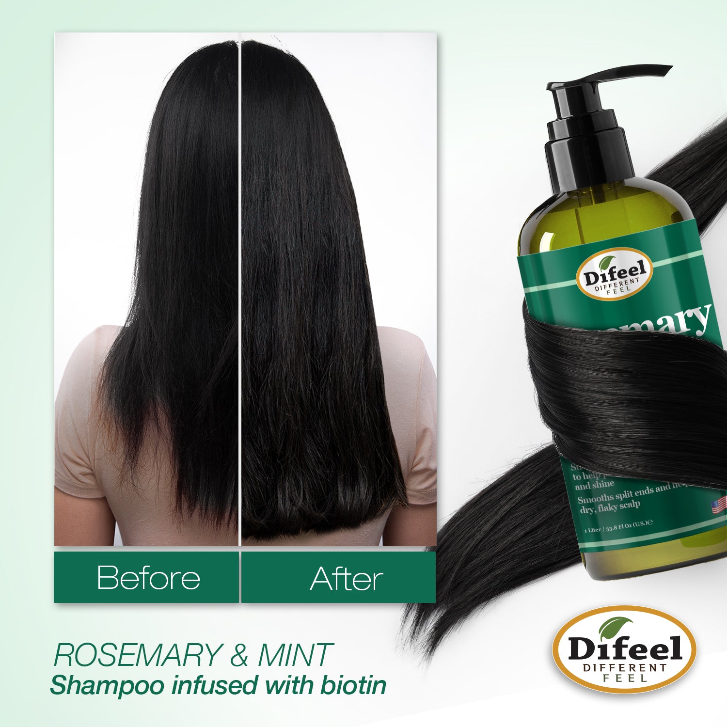 Difeel Rosemary and Mint Hair Shampoo with Biotin - Travel Size 2.5 Ounce