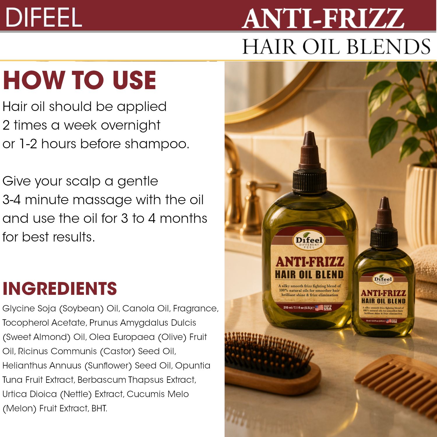 Difeel Anti-frizz Hair Oil Blend - Travel Size 2.5 oz.