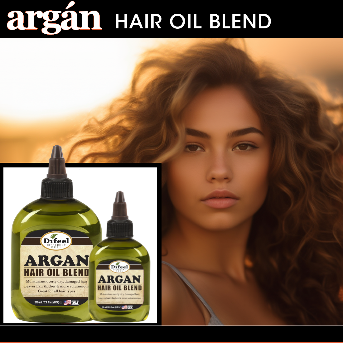 Difeel Premium Natural Hair Oil - Argan Oil 7.1 oz. (PACK OF 4)