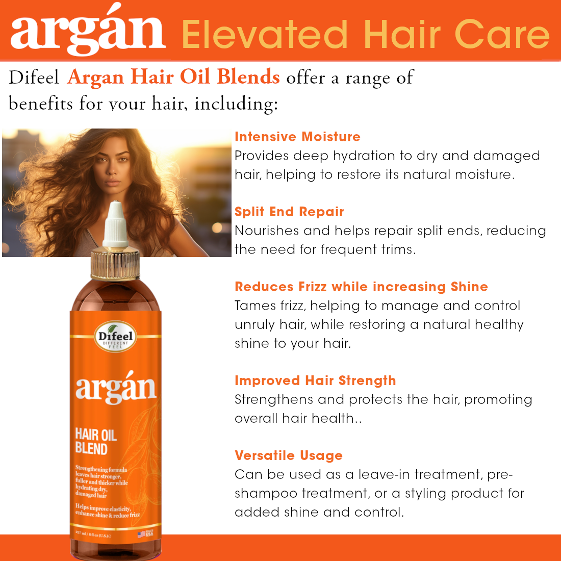 Difeel Elevated Argan Hair Oil Blend 8 oz.