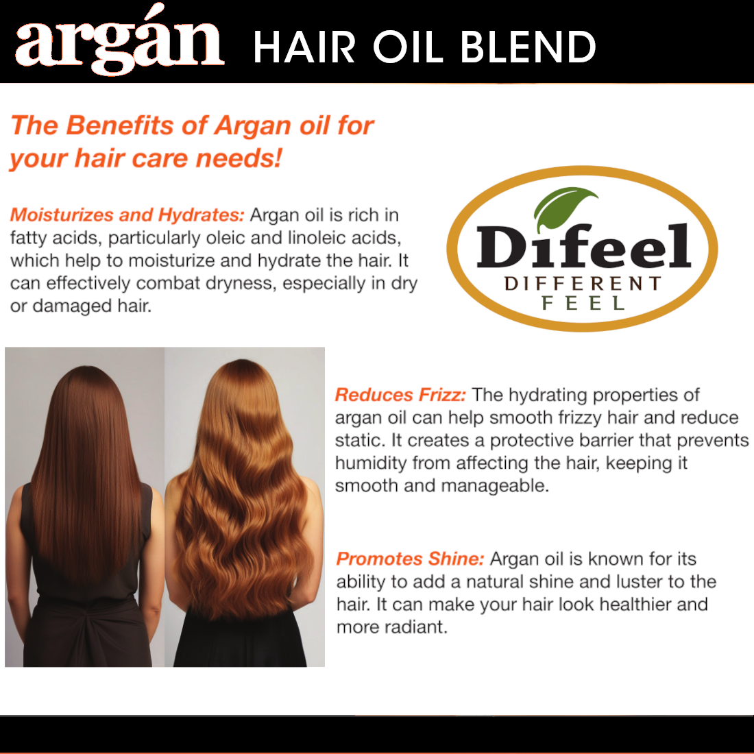 Difeel Premium Natural Hair Oil - Argan Oil 7.1 oz. (PACK OF 4)