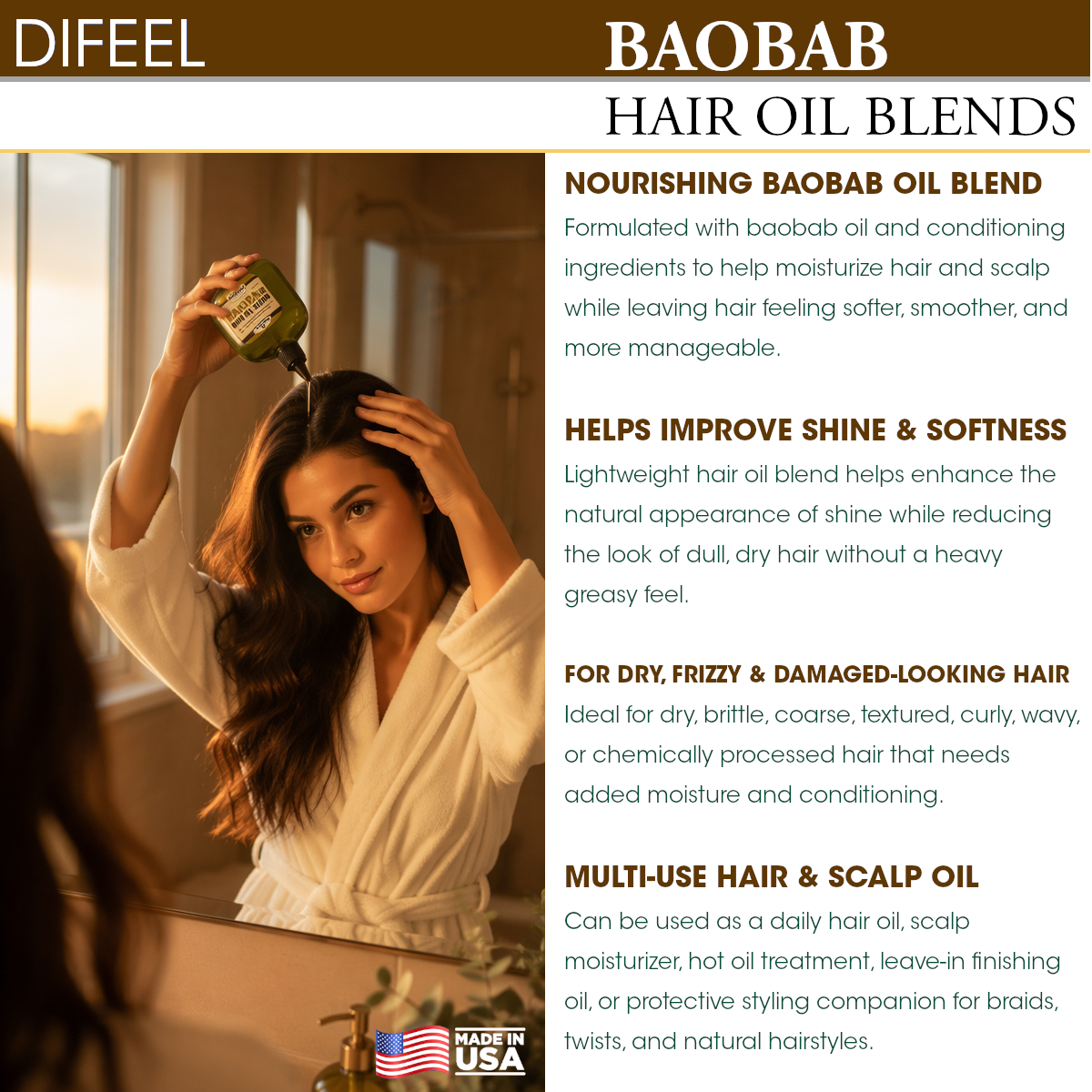 Difeel Baobab Hair Oil Blend - Travel Size 2.5 oz.