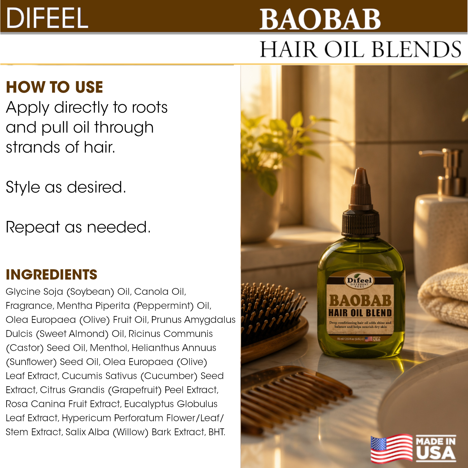 Difeel Baobab Hair Oil Blend - Travel Size 2.5 oz.