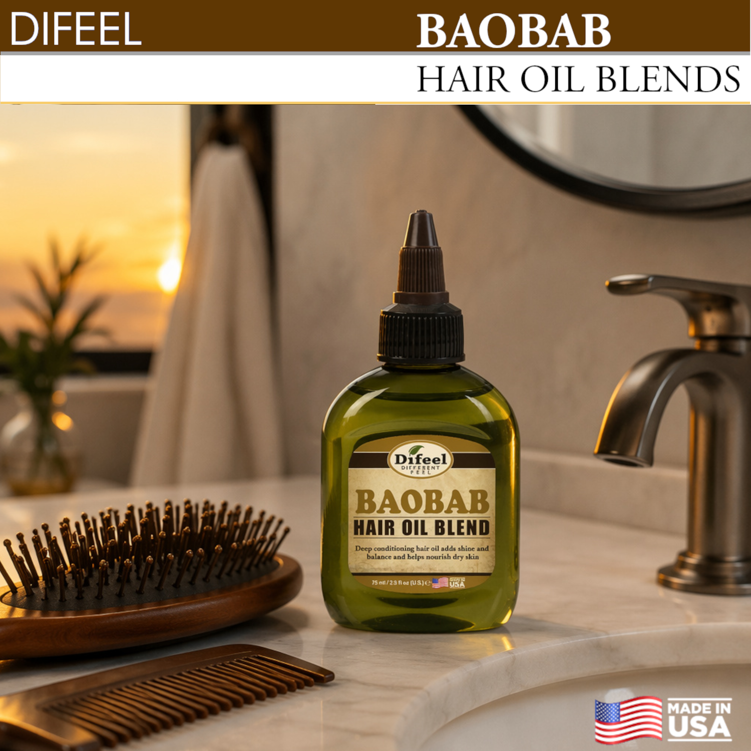 Difeel Baobab Hair Oil Blend - Travel Size 2.5 oz.