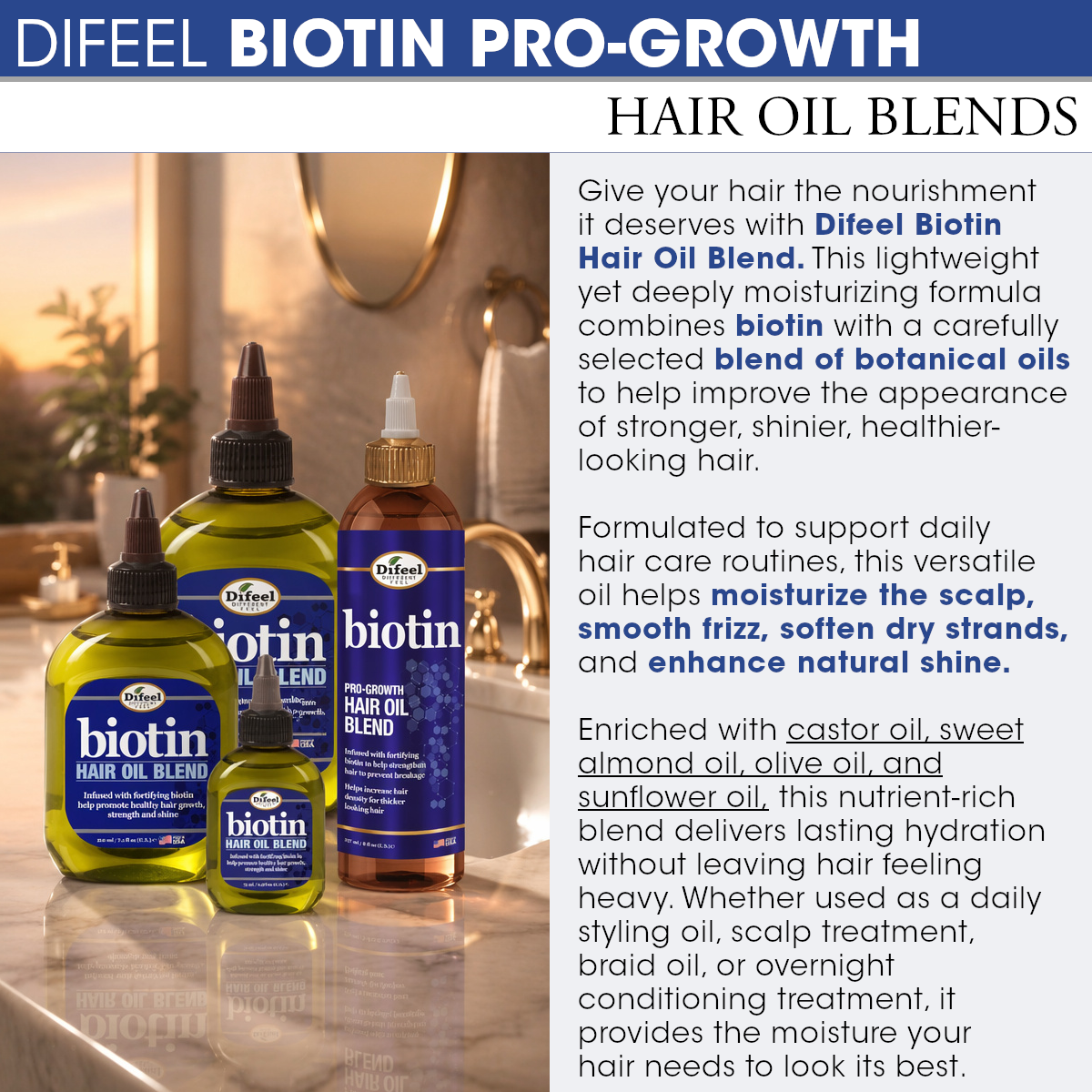 Difeel Biotin Pro-Growth Hair Oil Blend 8 oz. (PACK OF 2)