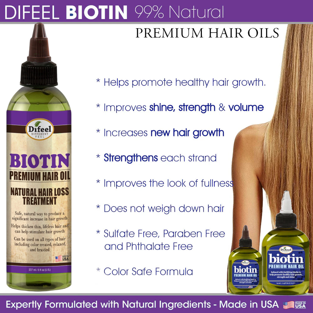 Difeel Biotin Premium Natural Hair Oil 8 oz.