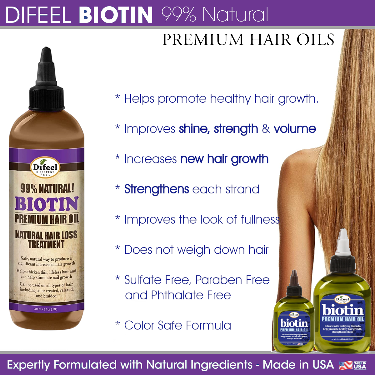 Difeel Biotin Premium Natural Hair Oil 8 oz.