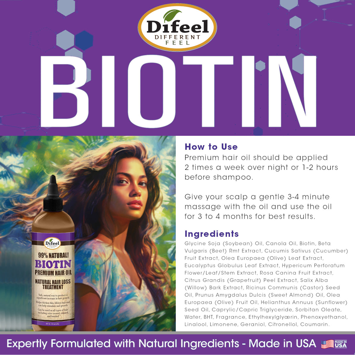 Difeel Biotin Premium Natural Hair Oil 8 oz.