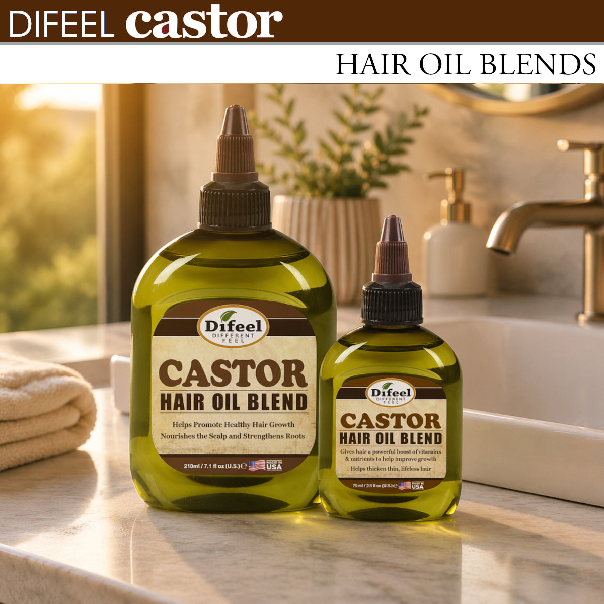 Difeel Premium Natural Hair Oil - Castor Hair Oil 2.5 oz. (PACK OF 2)