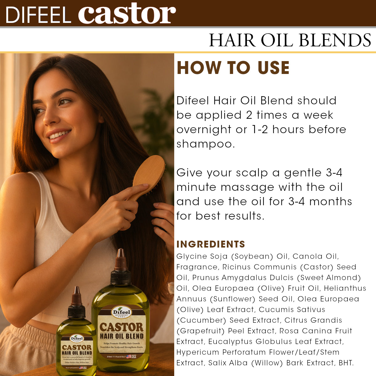 Difeel Premium Natural Hair Oil - Castor Hair Oil 2.5 oz. (PACK OF 2)