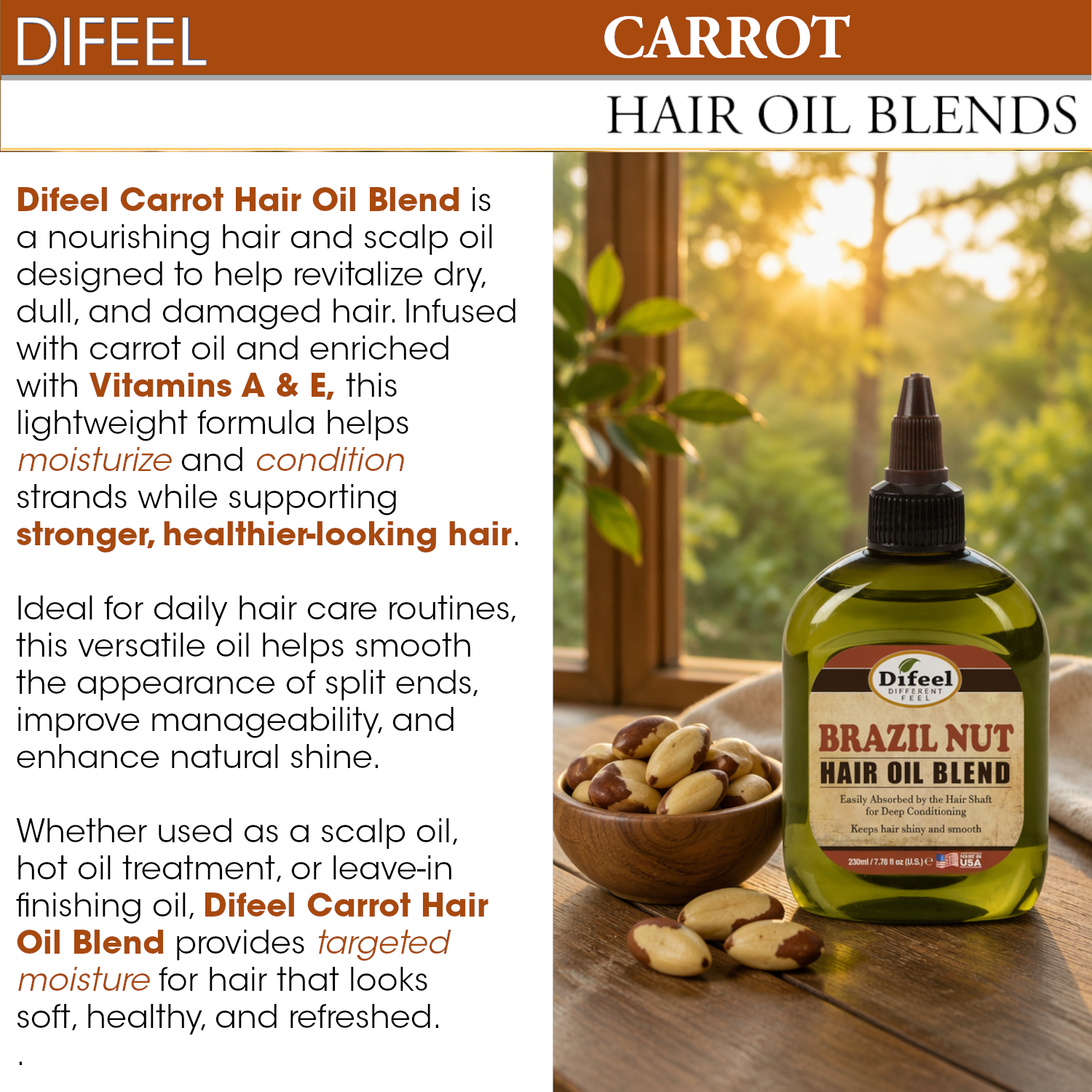 Difeel Carrot Hair Oil Blend - Travel Size 2.5 oz. (PACK OF 2)