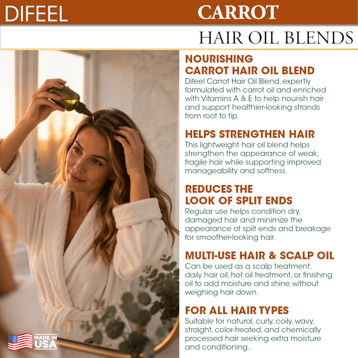 Difeel Carrot Hair Oil Blend - Travel Size 2.5 oz. (PACK OF 2)