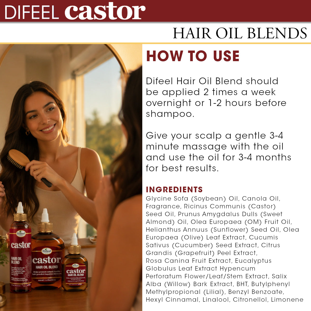 Difeel Castor Oil Mega Care Hair Oil Blend 1.4 oz.
