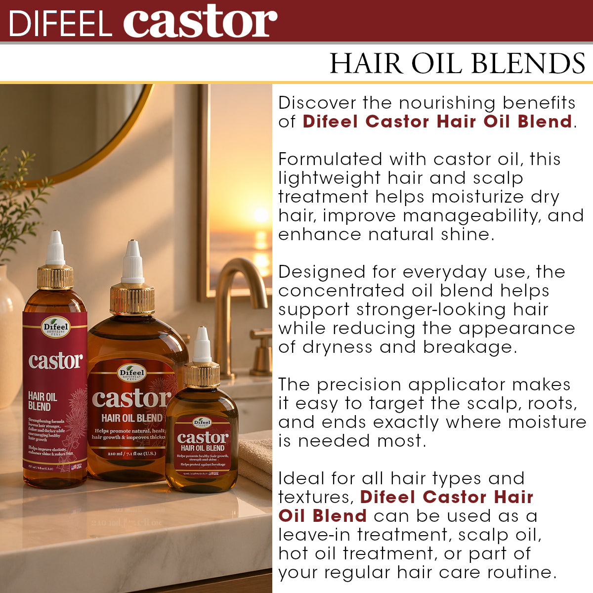 Difeel Castor Hair Oil Blend 8 oz.