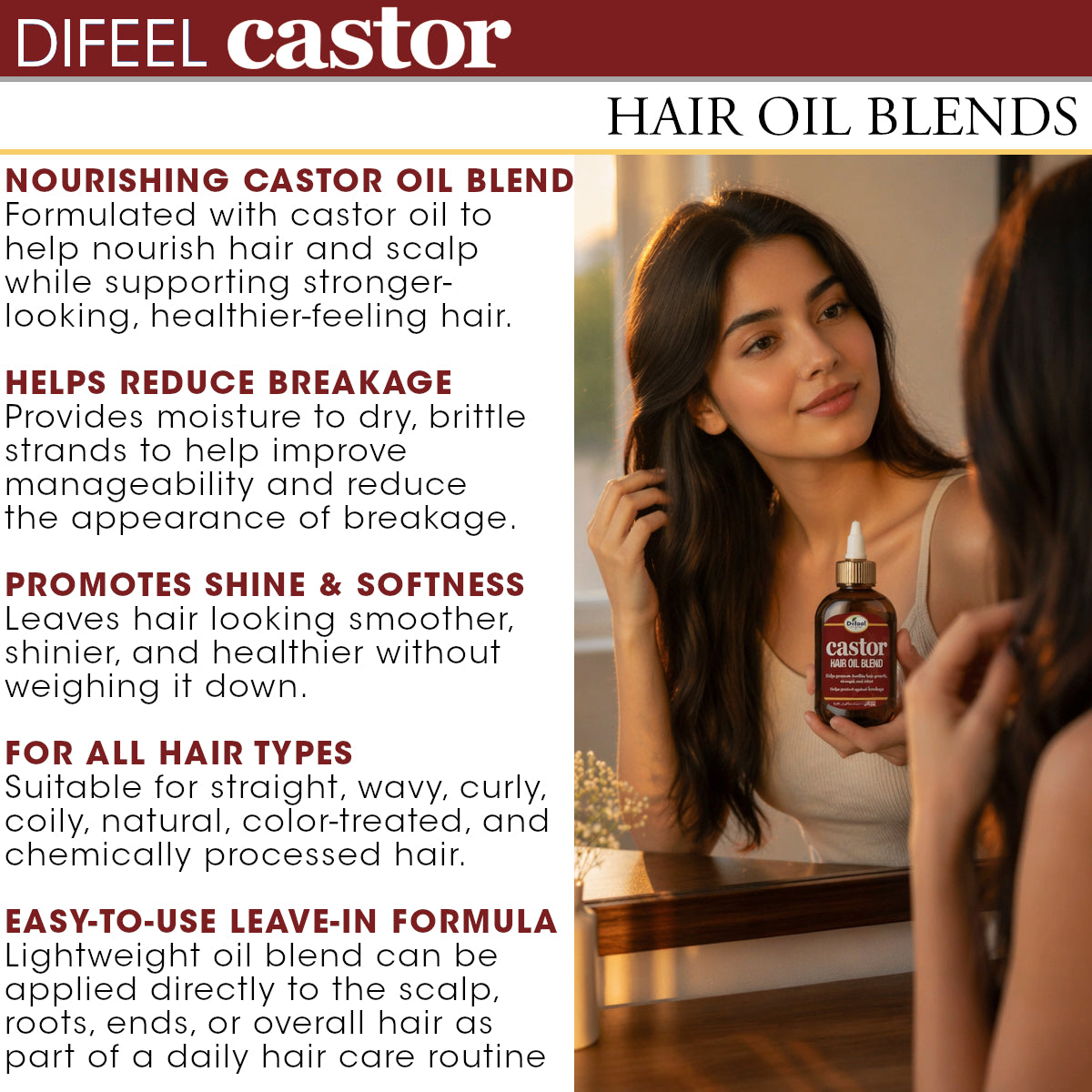 Difeel Castor Hair Oil Blend 8 oz.