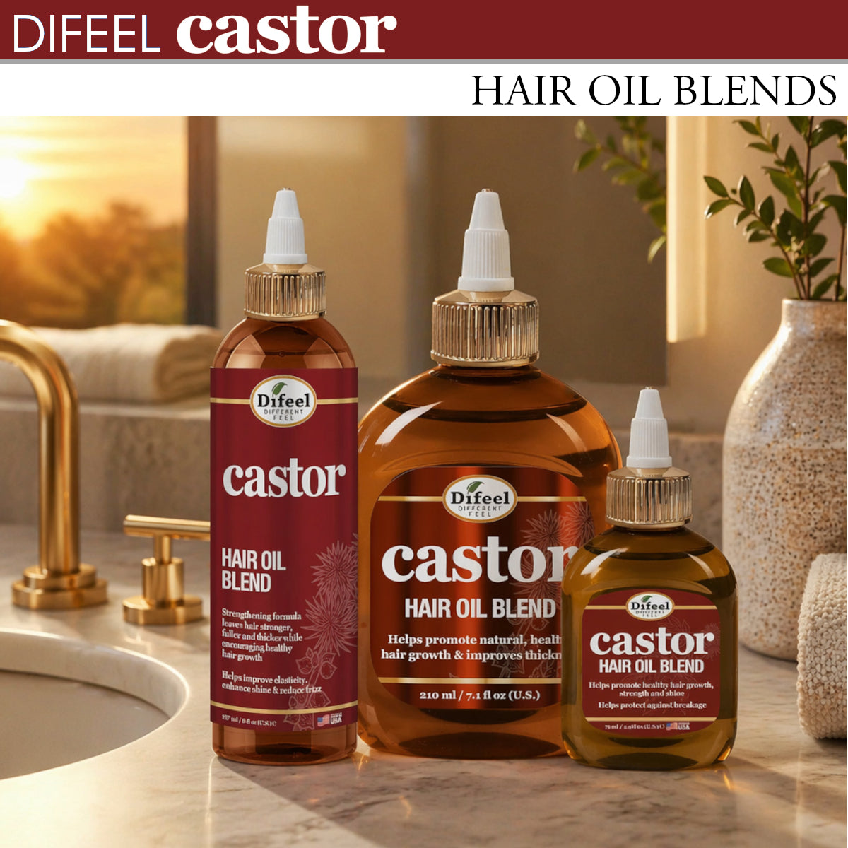 Difeel Castor Oil Mega Care Hair Oil Blend 1.4 oz.