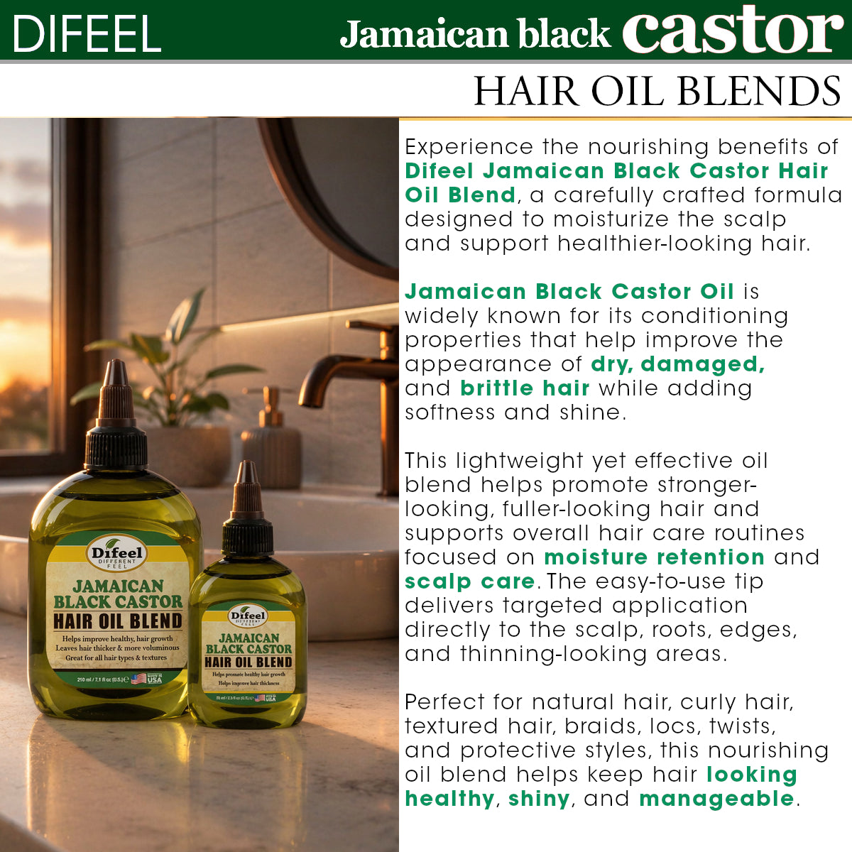 Difeel Jamaican Black Castor Supreme Growth Hair Oil Blend - Travel Size 2.5 oz. (PACK OF 2)