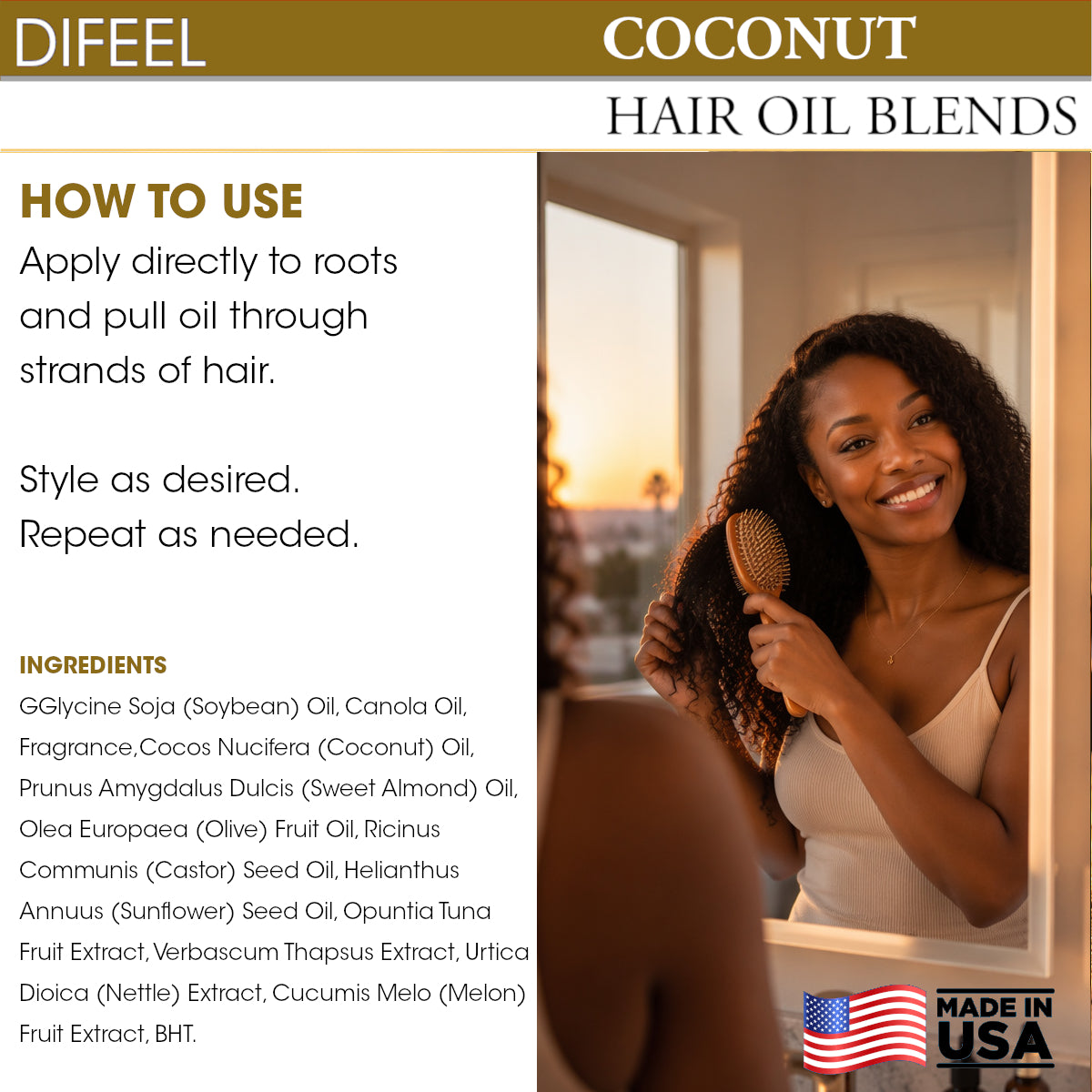 Difeel Premium Natural Hair Oil - Coconut Oil 2.5 oz. (PACK OF 2)