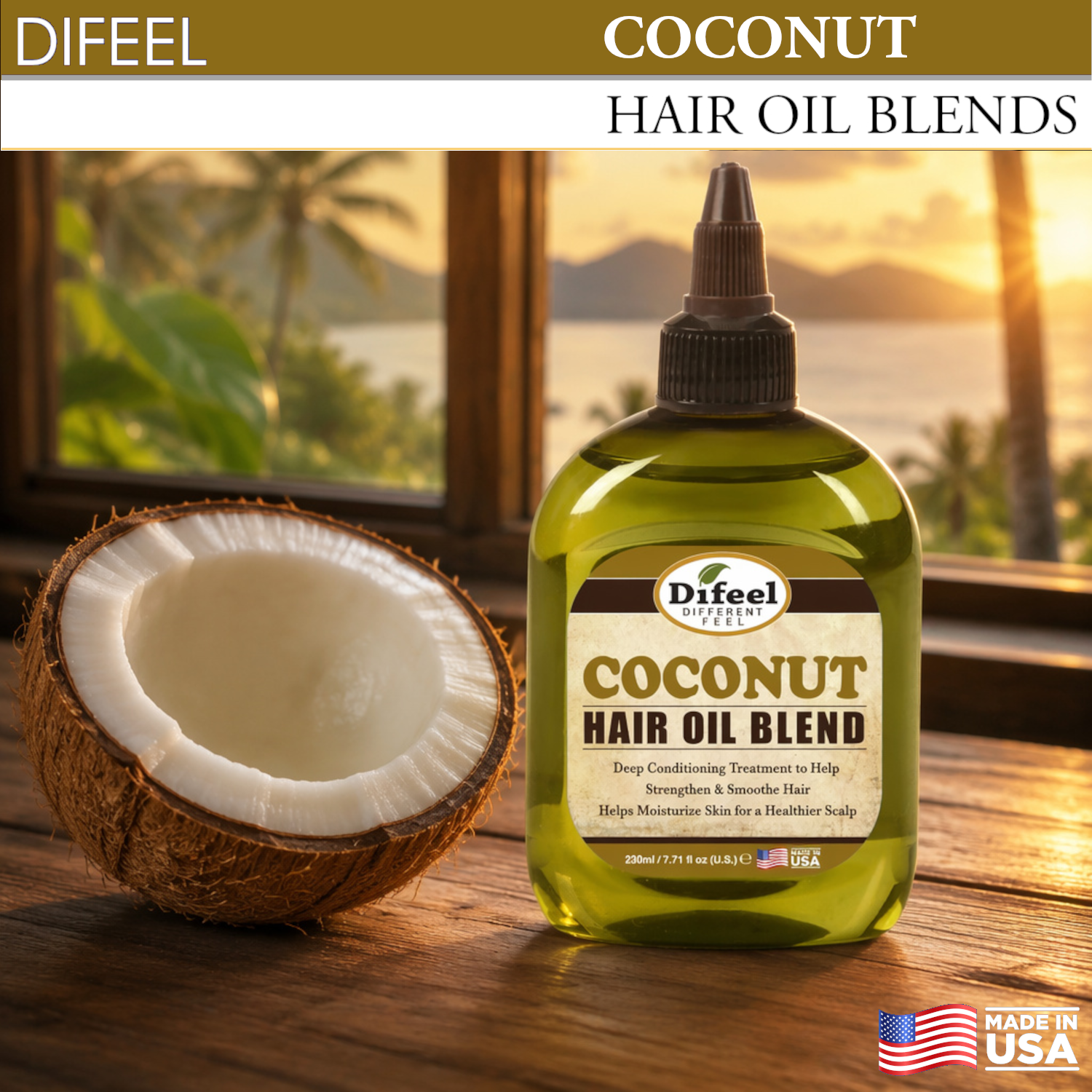Difeel Premium Natural Hair Oil - Coconut Oil 2.5 oz. (PACK OF 2)