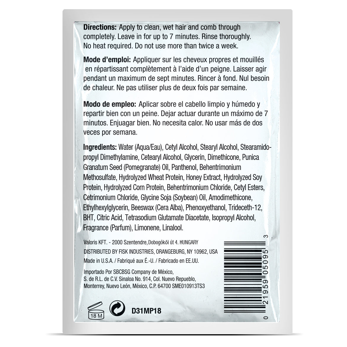 Difeel Pomegranate & Manuka Honey Premium Hair Mask Packet 1.75 oz.