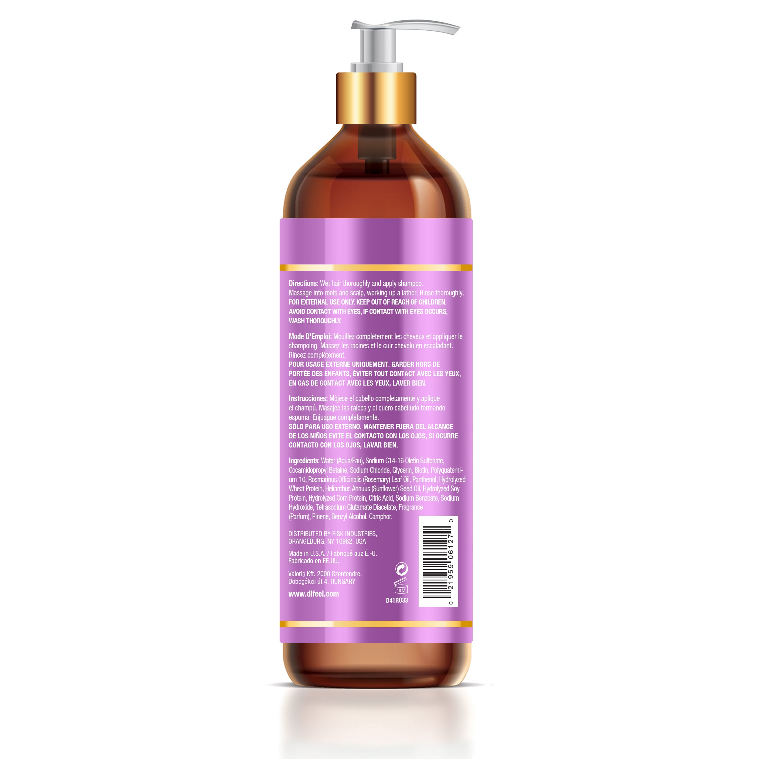 Difeel Rosemary Sulfate Free Shampoo 33.8 Ounce